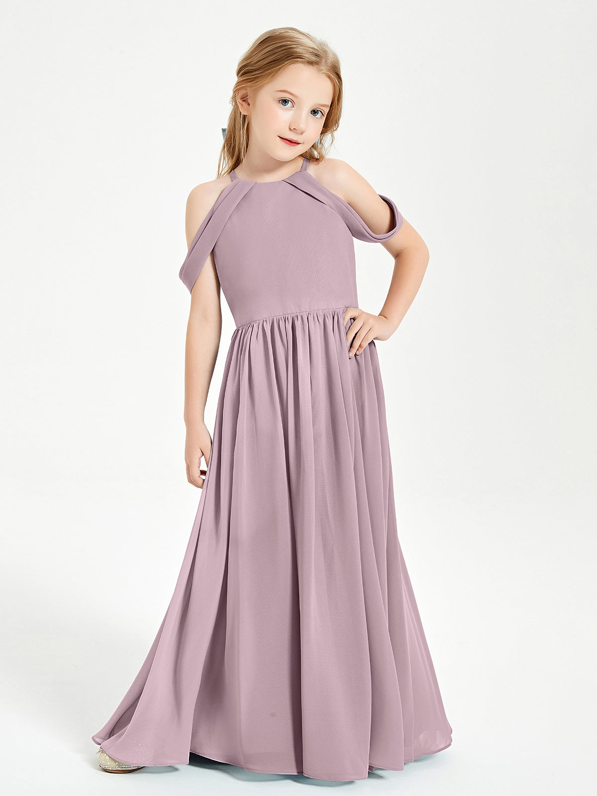 Dreamy Off the Shoulder Bridesmaid Gown for Junior Dusk